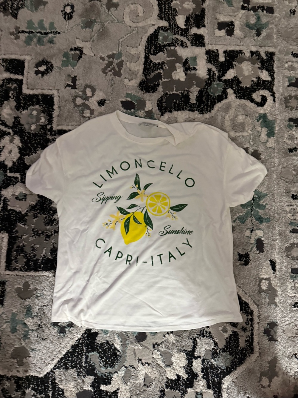 Green Envelope White Tee with Yellow Lemon Graphic